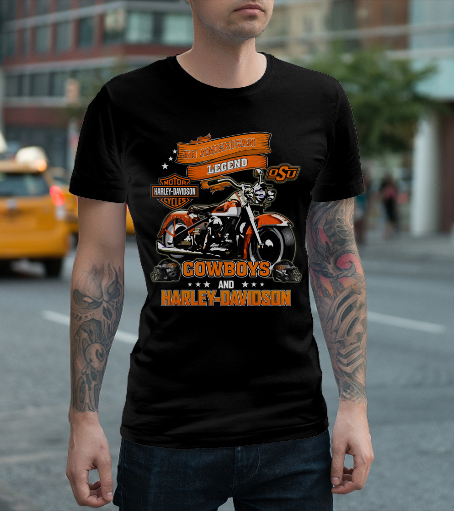 An American Legend Oklahoma State Cowboys And Harley Davidson Osu Motor Cycles T-Shirt