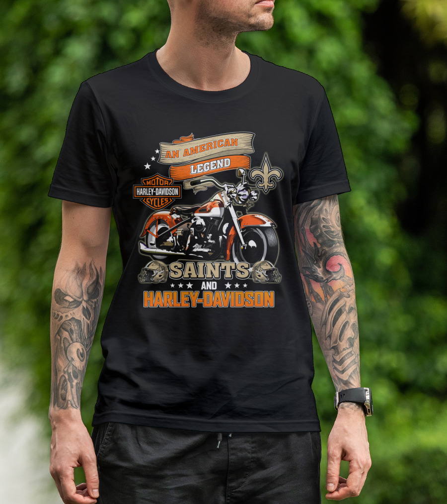 An American Legend Saints And Harley Davidson Motor Cycles T-Shirt