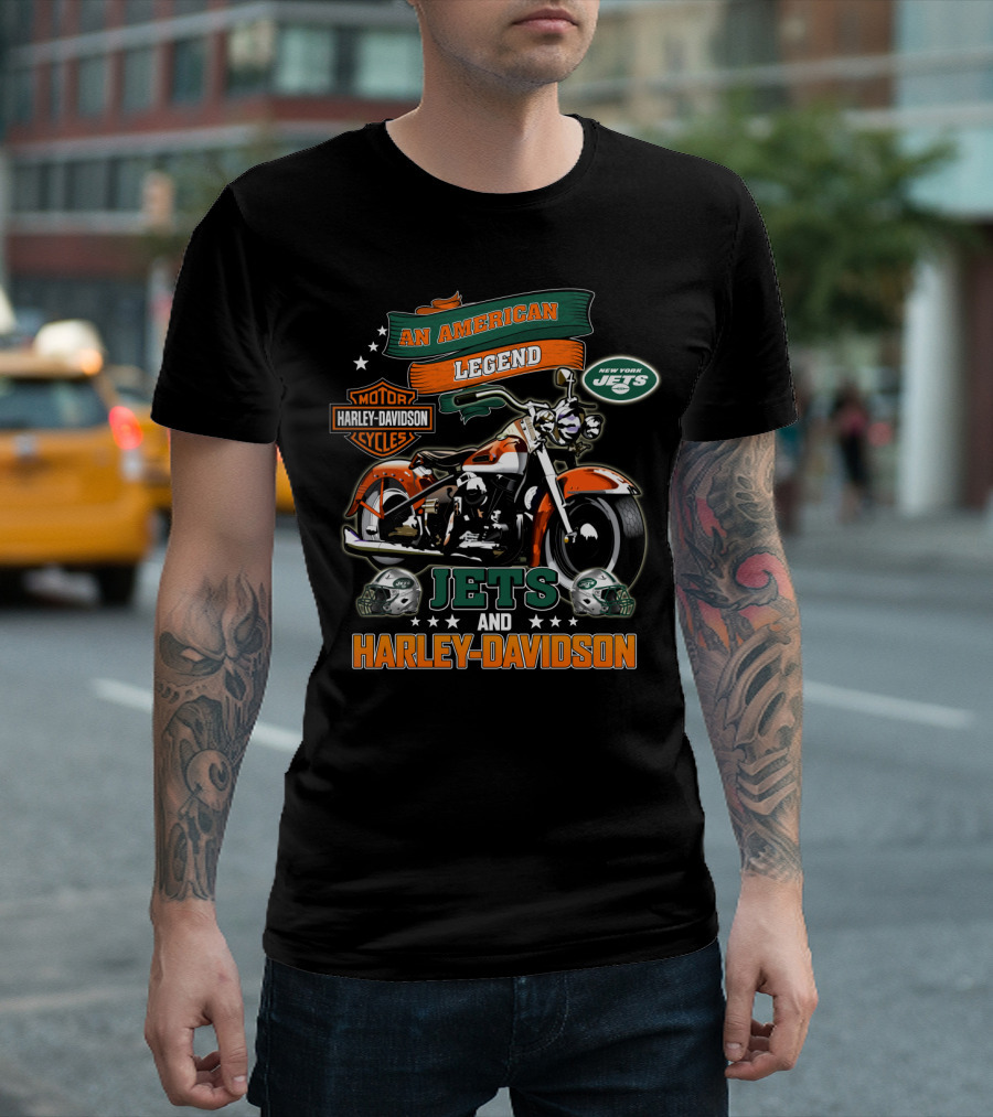 An American Legend New York Jets And Harley Davidson T-Shirt