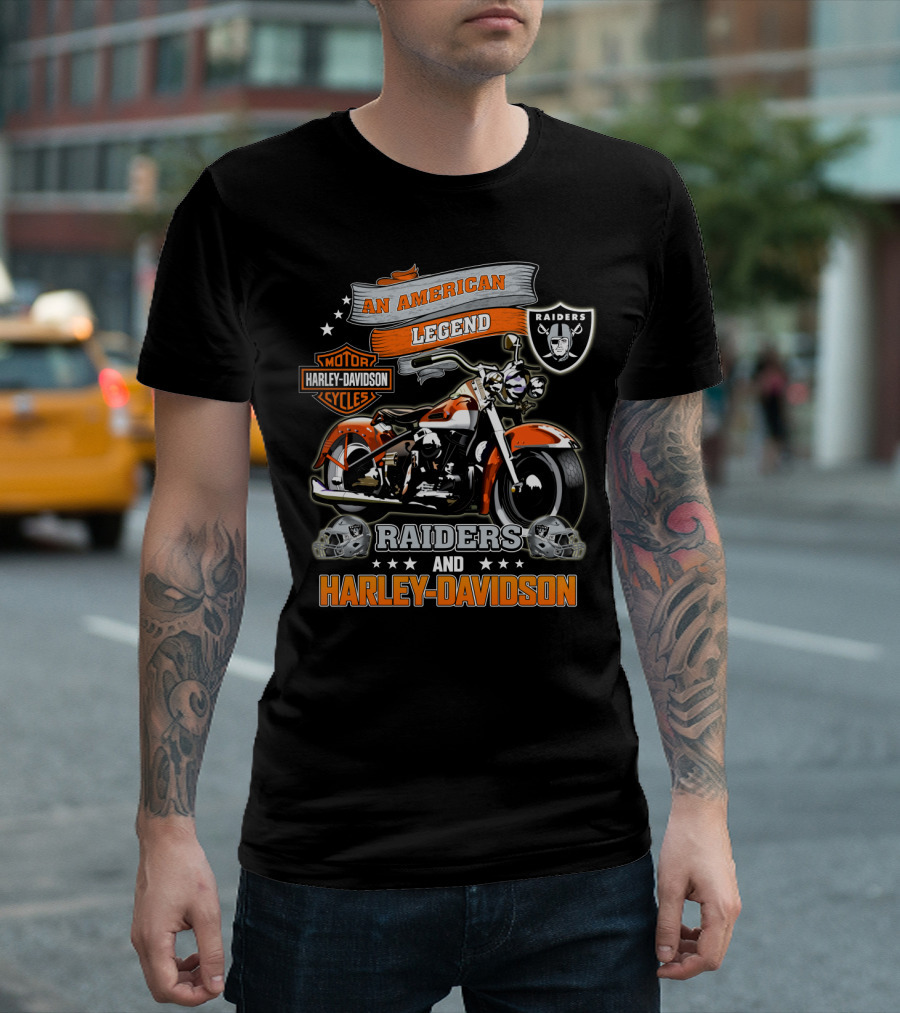 An American Legend Raiders And Harley Davidson T-Shirt