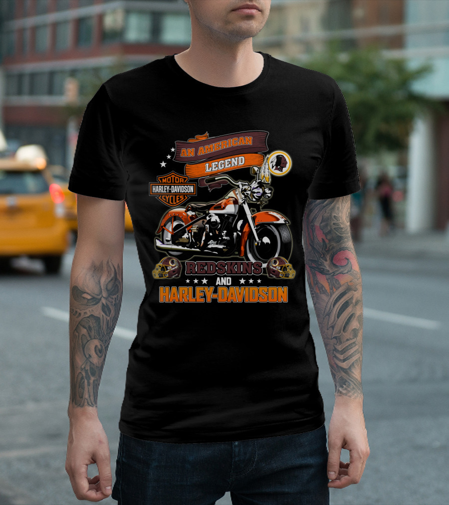 An American Legend Redskins And Harley Davidson Motor Cycles T-Shirt