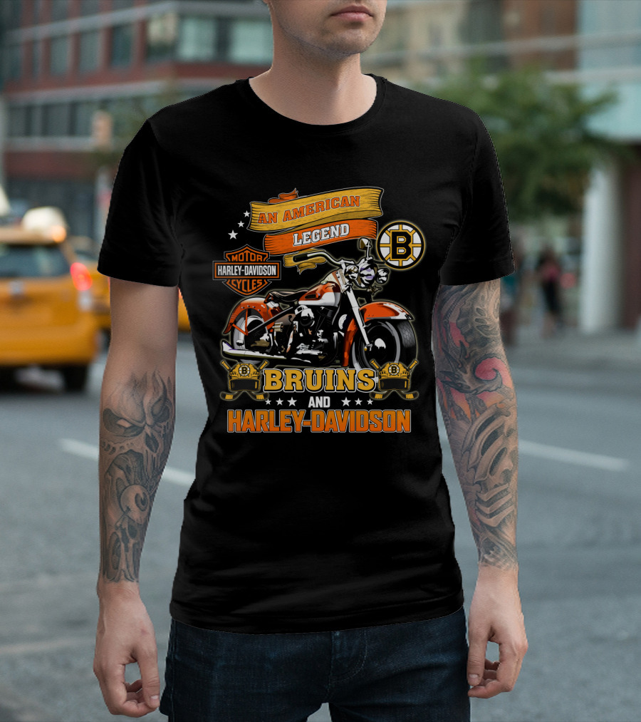 An American Legend Bruins And Harley Davidson Motor Cycles T-Shirt