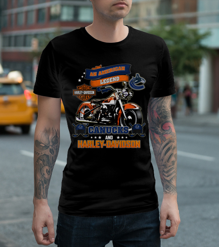 An American Legend Vancouver Canucks And Harley Davidson T-Shirt