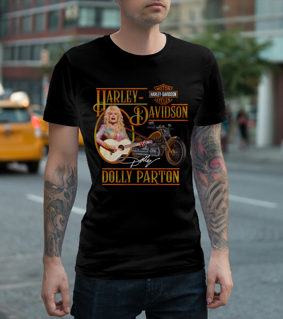 Harley Davidson Dolly Parton Motorcycle Logo And Signature T-Shirt