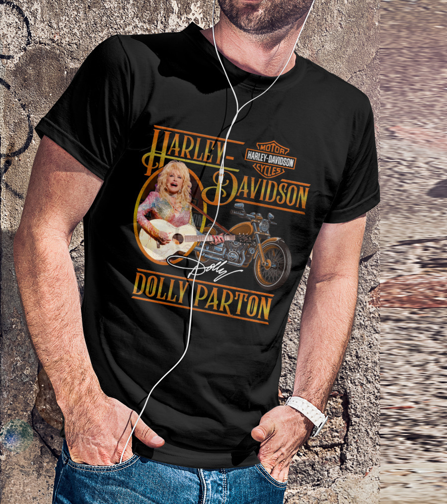 Harley Davidson Dolly Parton Motorcycle Logo And Signature T-Shirt