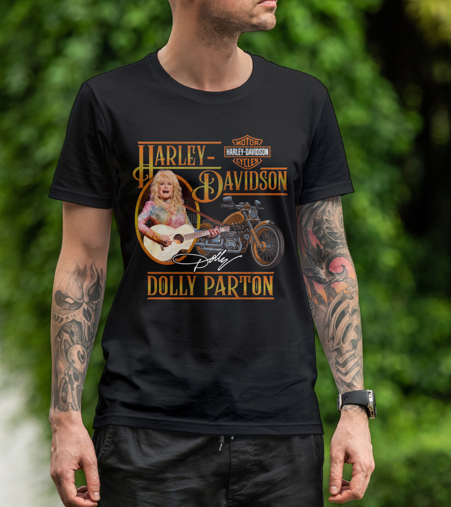 Harley Davidson Dolly Parton Motorcycle Logo And Signature T-Shirt