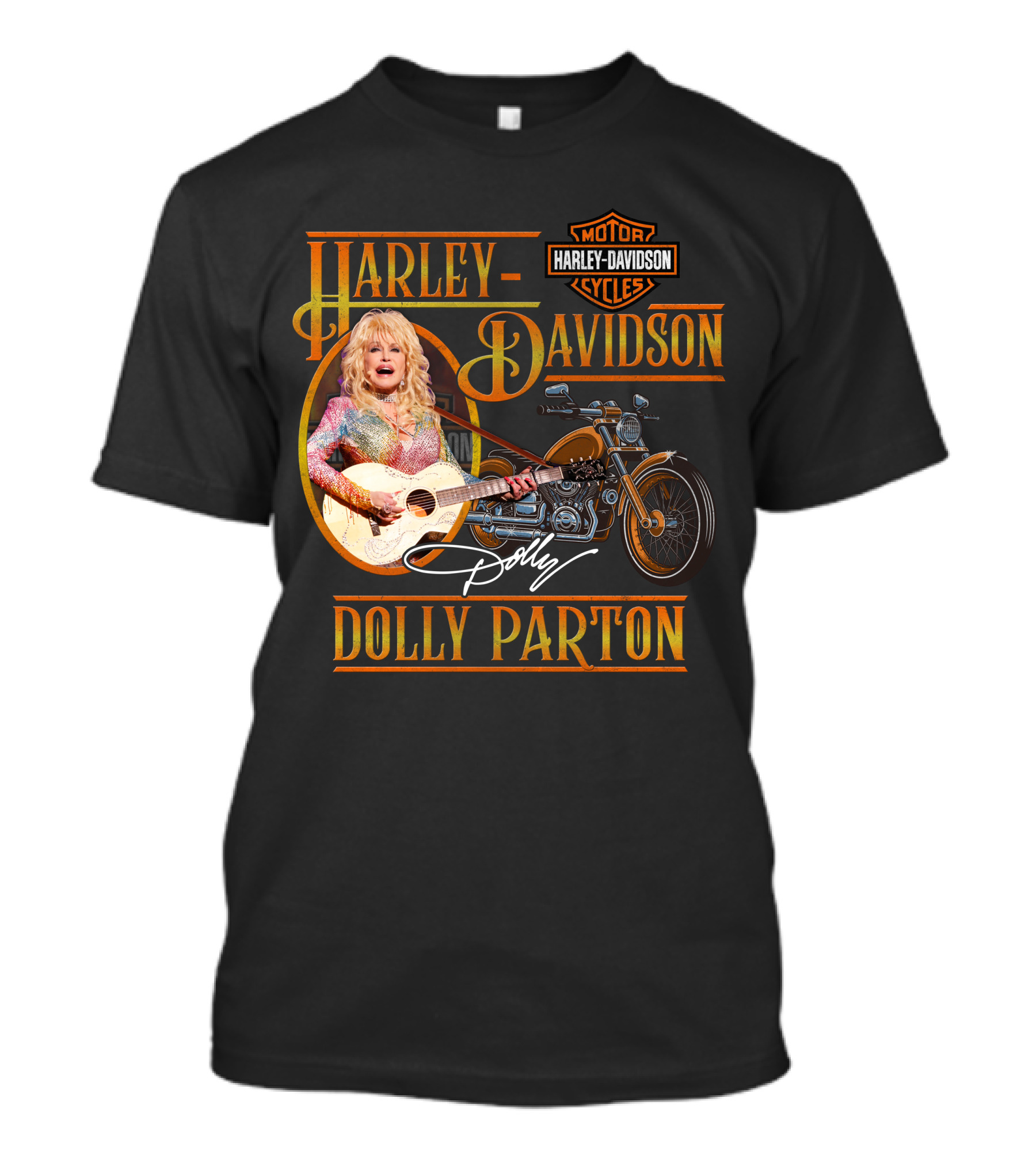 Harley Davidson Dolly Parton Motorcycle And Guitar T-Shirt