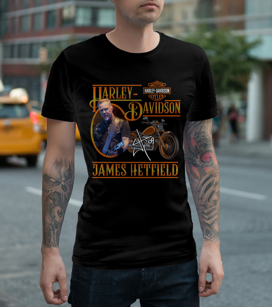 Harley Davidson James Hetfield Motorcycle And Signature T-Shirt