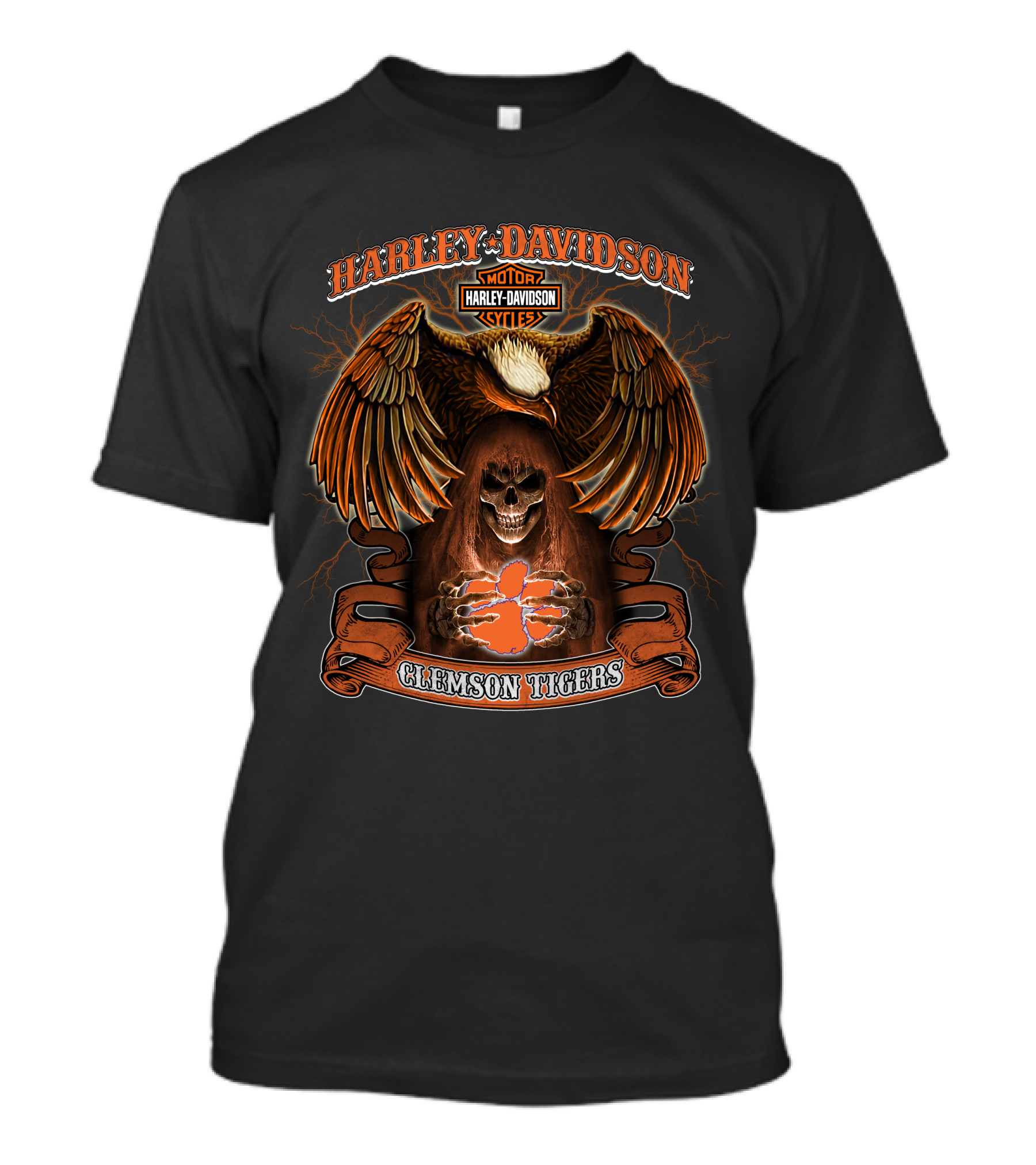 Harley Davidson Motorcycles Clemson Tigers Eagle Skeleton T-Shirt
