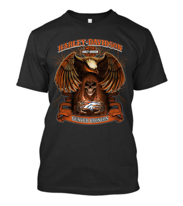 Harley Davidson Denver Broncos Nfl Moto Style Eagle Skull T-Shirt