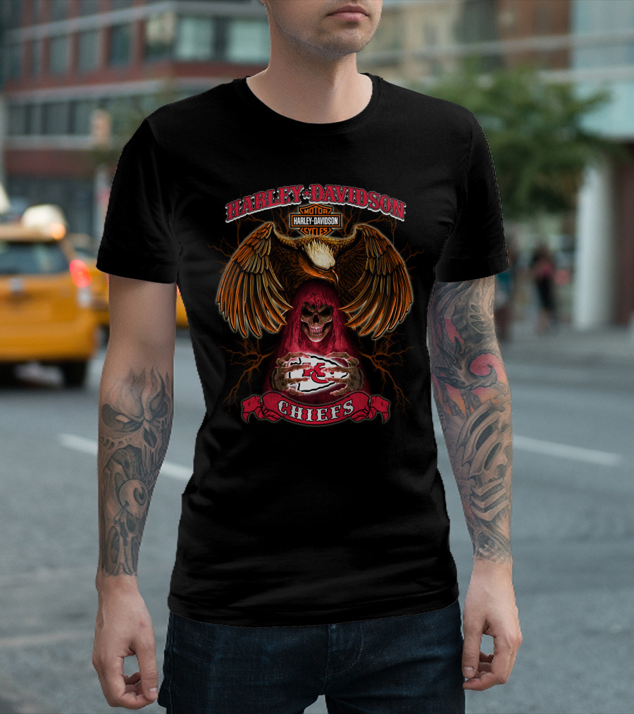Harley Davidson Chiefs Skull And Eagle Kansas City Chiefs Nfl T-Shirt