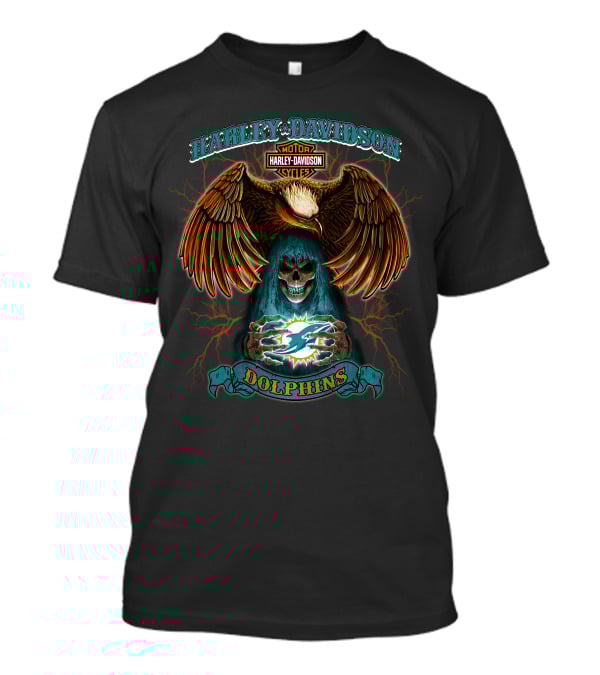 Harley Davidson Miami Dolphins Nfl Skull And Eagle Theme T-Shirt