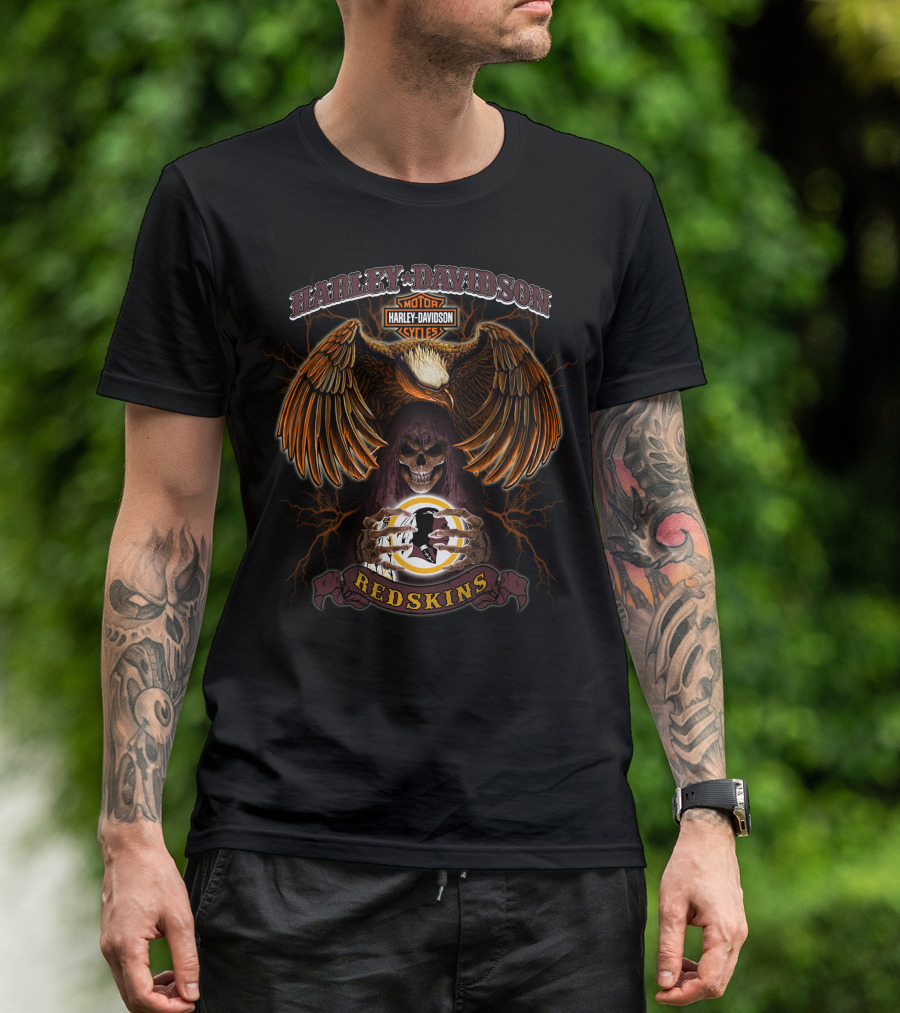 Harley Davidson Motorcycles Redskins Skull And Eagle T-Shirt