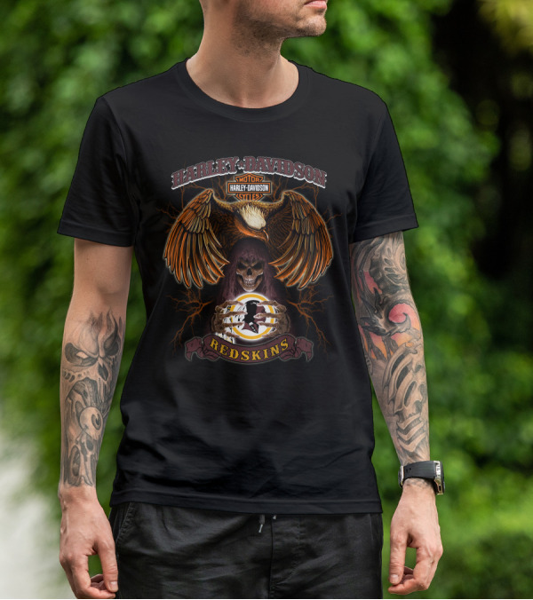 Harley Davidson Motorcycles Redskins Skull And Eagle T-Shirt