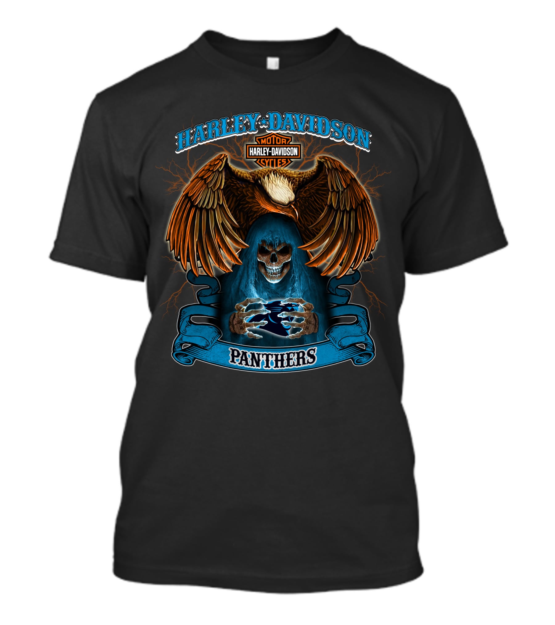 Harley Davidson Motor Cycles Panthers Eagle Skull T-Shirt