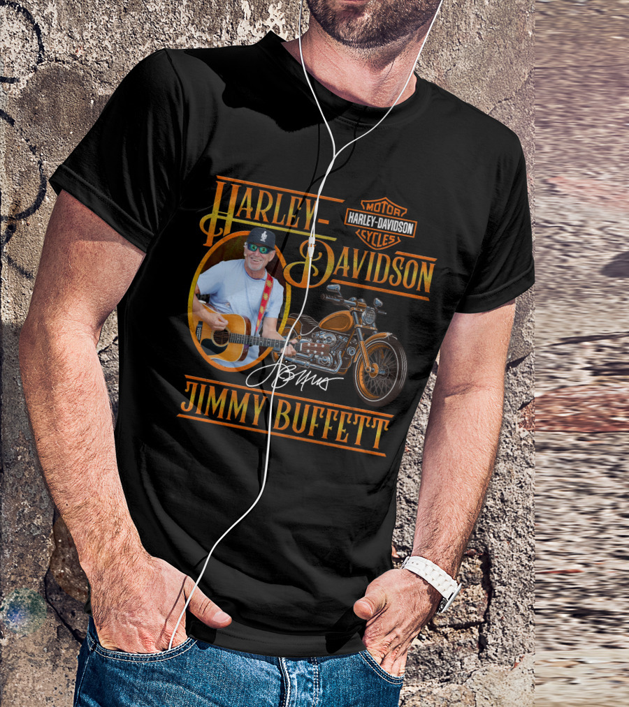 Harley Davidson Motor Cycles Jimmy Buffett Guitar Signature T-Shirt