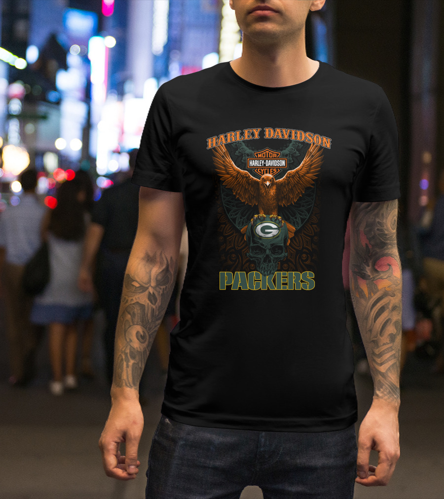 Harley Davidson Motorcycles Eagle Green Bay Packers T-Shirt