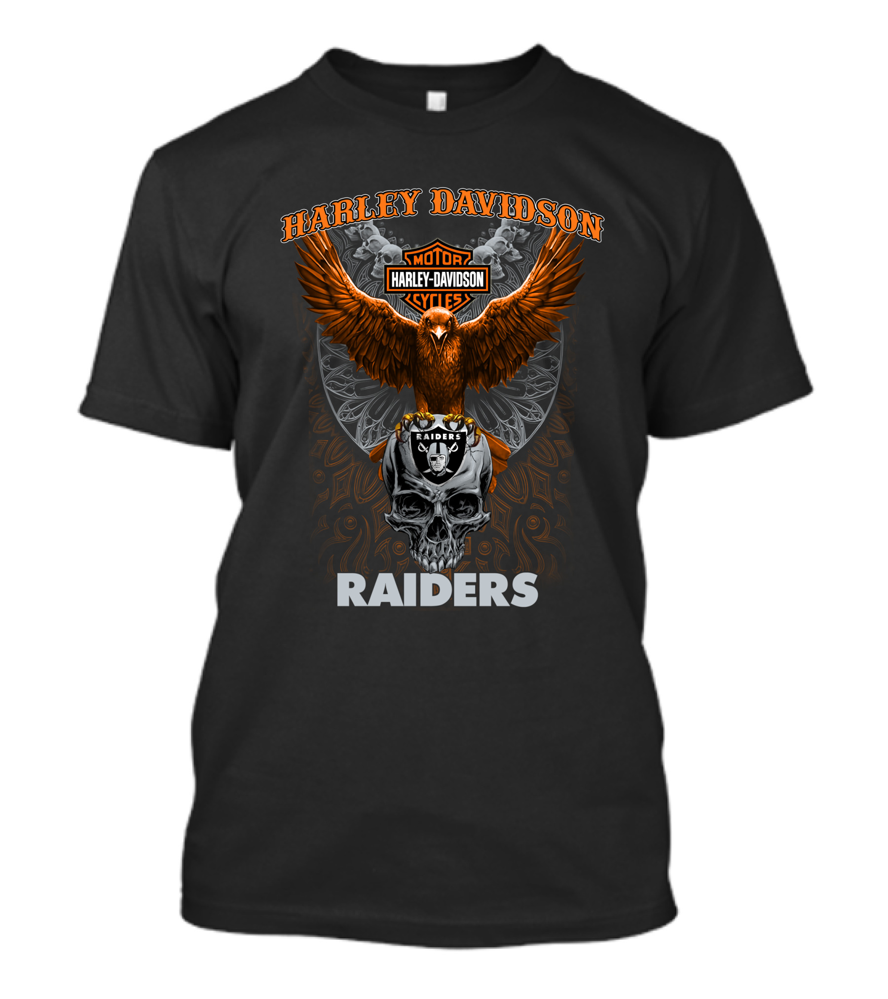 Harley Davidson Motor Cycles Raiders Eagle Skull Las Vegas Raiders Nfl T-Shirt
