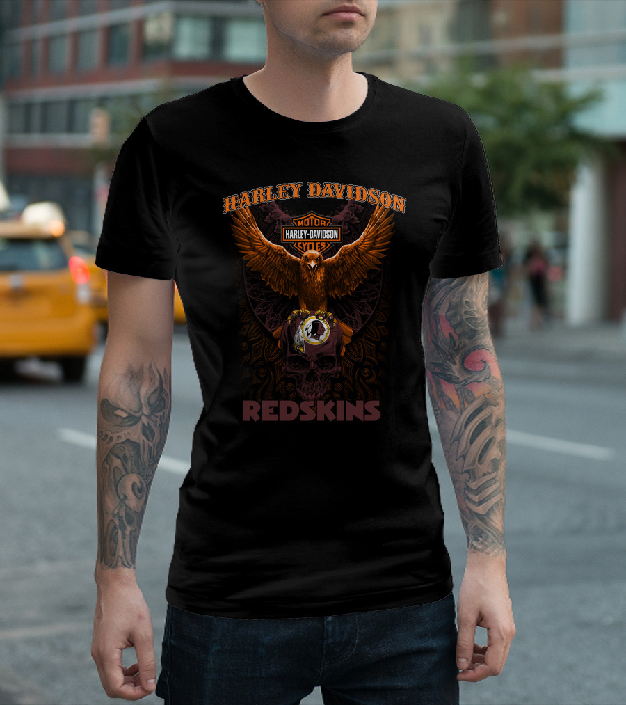 Harley Davidson Redskins Motorcycle Skull T-Shirt