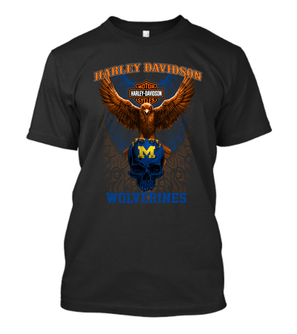 Harley Davidson Motorcycles Michigan Wolverines Eagle Skull T-Shirt