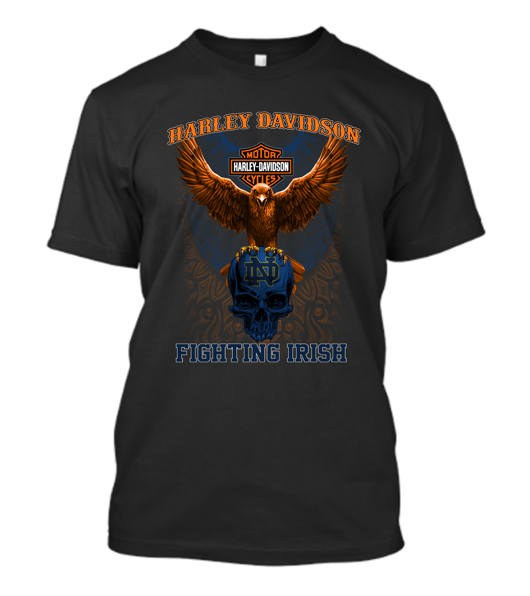 Harley Davidson Motor Cycles Eagle Notre Dame Fighting Irish Skull T-Shirt