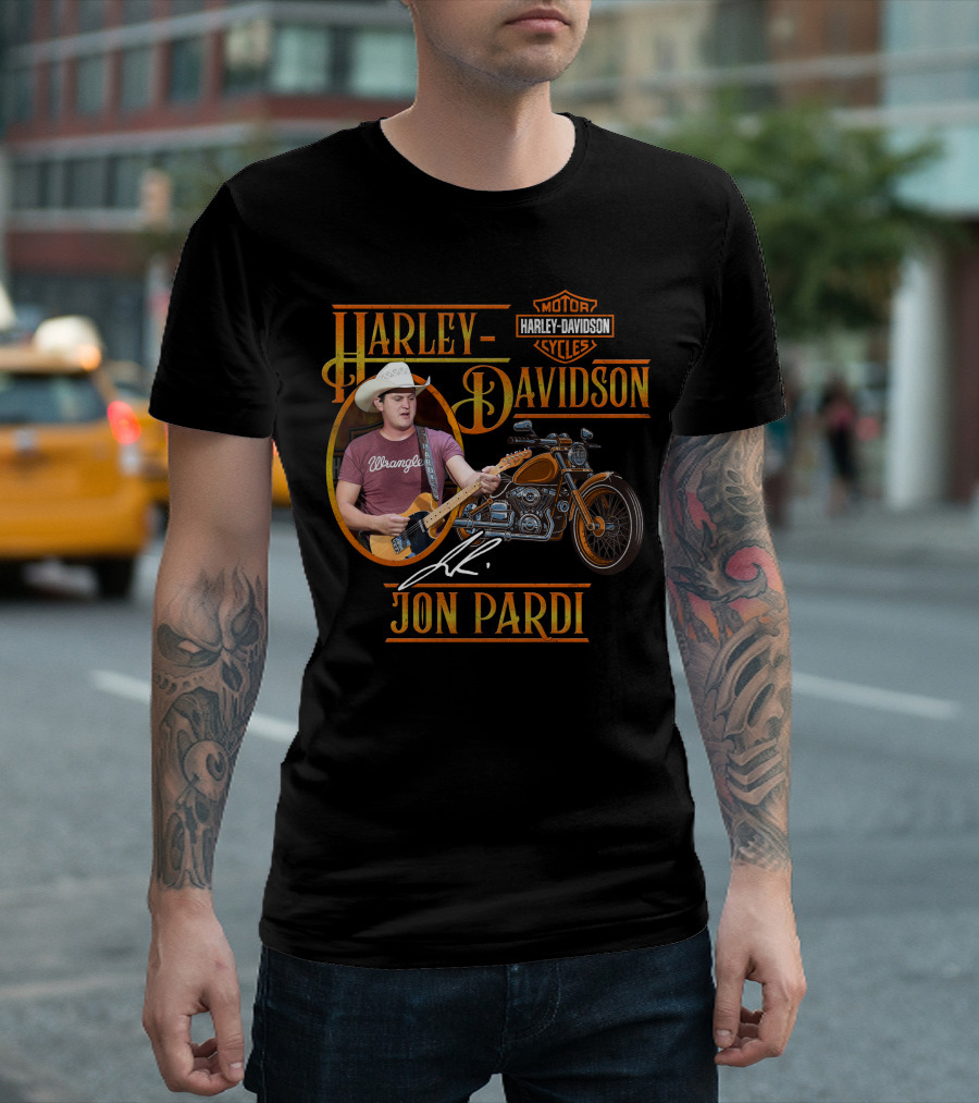 Harley Davidson Motor Cycles Jon Pardi Wrangler Guitar Signature T-Shirt