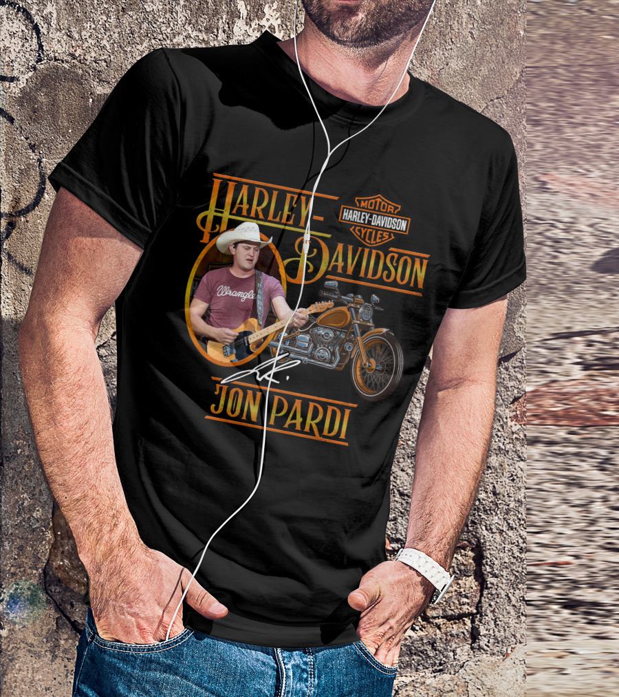 Harley Davidson Motor Cycles Jon Pardi Wrangler Guitar Signature T-Shirt