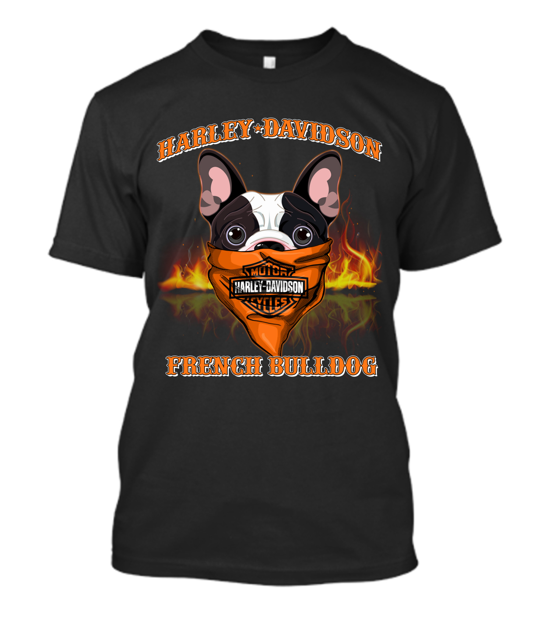 Harley Davidson French Bulldog With Flaming Bandana T-Shirt