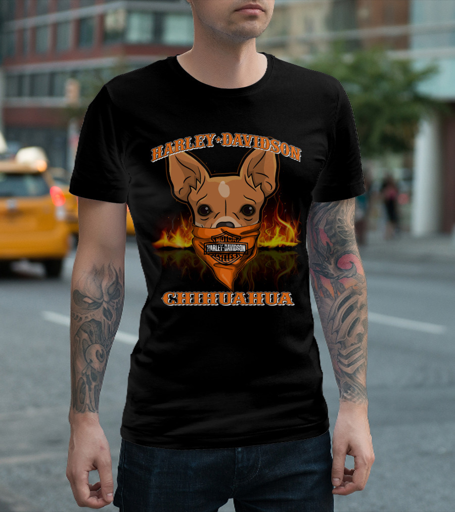 Harley Davidson Motor Cycles Chihuahua Flames T-Shirt