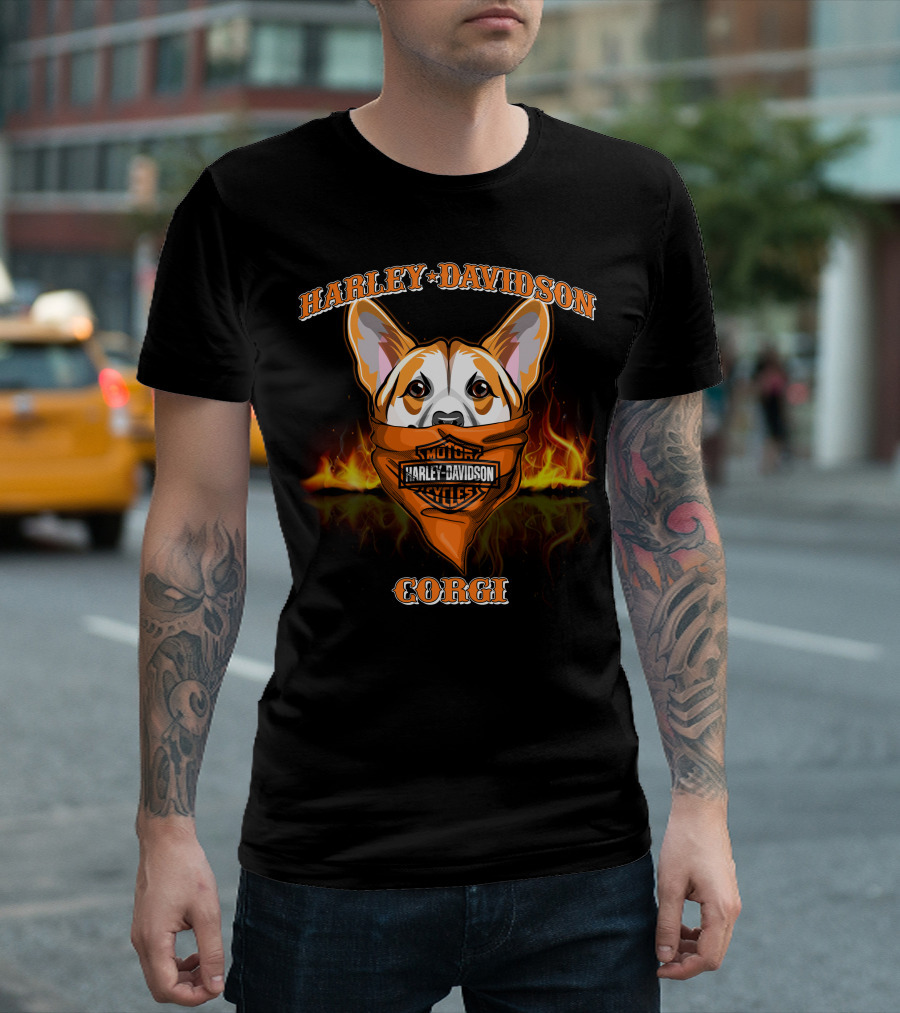 Harley Davidson Corgi Motorcycles Flame Bandana T-Shirt