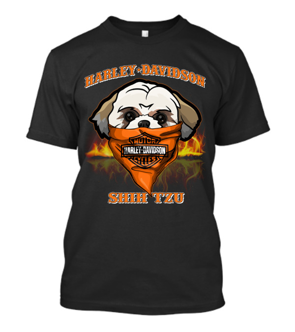Harley Davidson Shih Tzu Motorcycle Bandana Flames T-Shirt