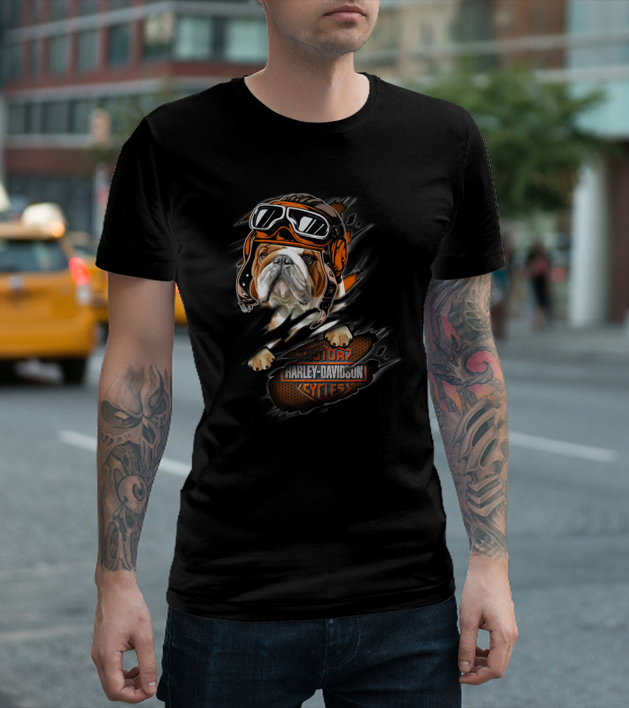 Bulldog With Helmet And Goggles Harley Davidson Cycles T-Shirt