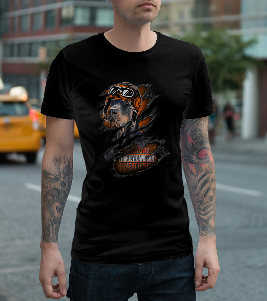Doberman Harley Davidson Motor Cycles Helmet Goggles Tear T-Shirt