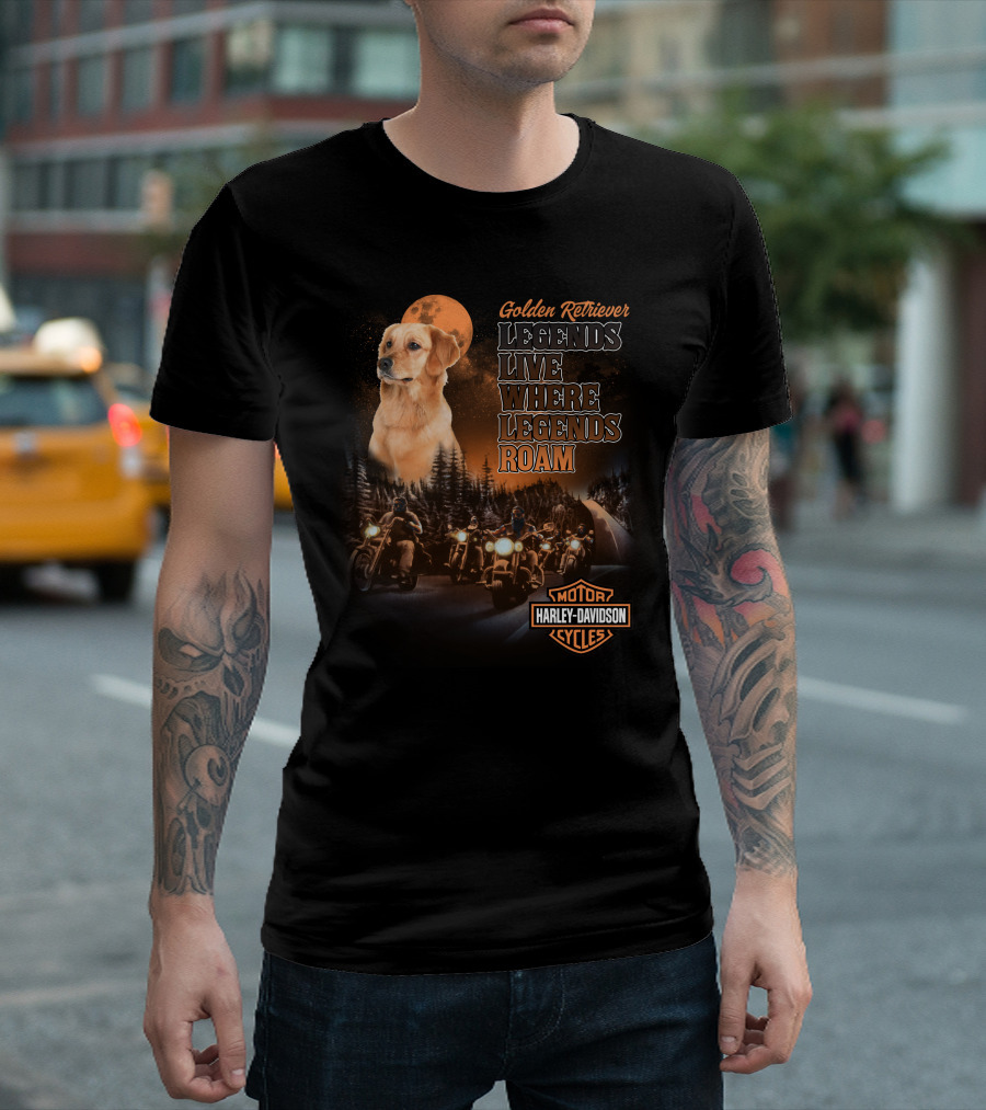 Golden Retriever Legends Live Where Legends Roam Harley Davidson Cycles T-Shirt
