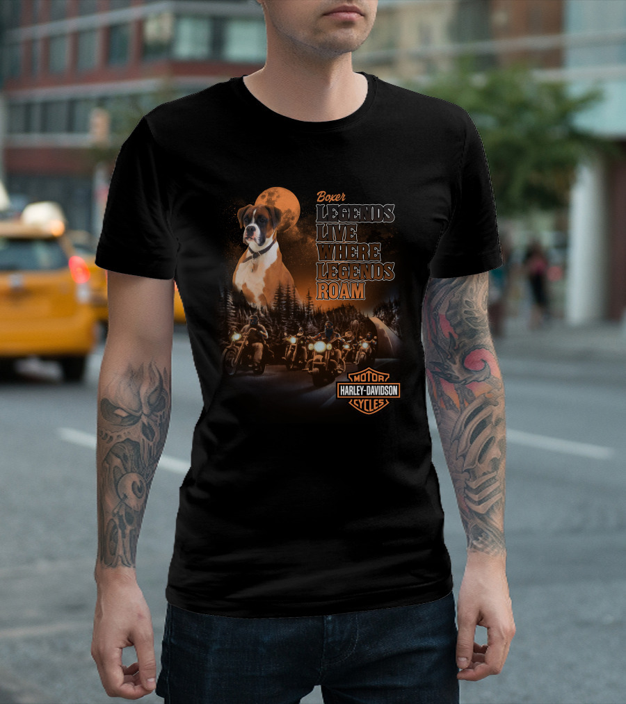 Boxer Harley Davidson Legends Live Where Legends Roam T-Shirt