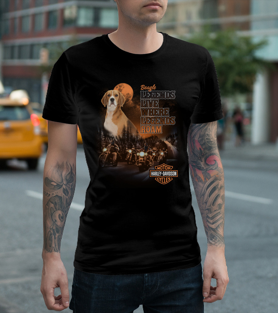 Beagle Legends Live Where Legends Roam Harley Davidson Cycles Moonlit Night T-Shirt