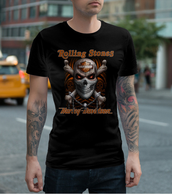 Rolling Stones Harley Davidson Motor Cycles Skull And Crossbones T-Shirt
