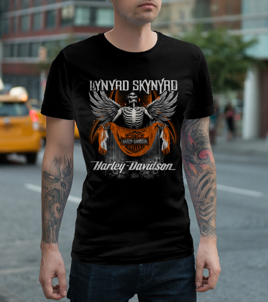 Lynyrd Skynyrd Harley Davidson Skeleton Wings Fusion T-Shirt