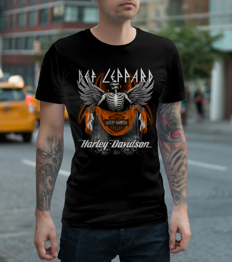 Def Leppard Harley Davidson Motorcycles Skeleton Wings T-Shirt