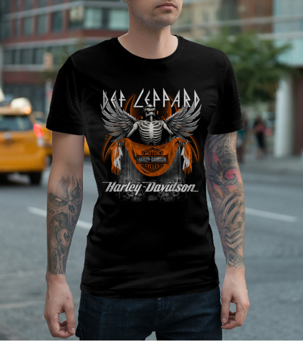 Def Leppard Harley Davidson Motorcycles Skeleton Wings T-Shirt