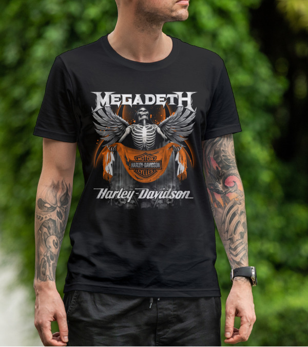 Megadeth Harley Davidson Motorcycles Skeleton Wings T-Shirt