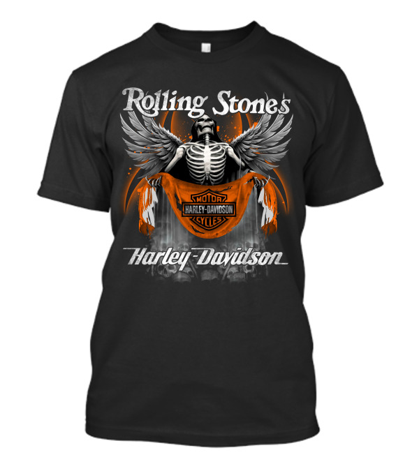 Rolling Stones Harley Davidson Skeleton With Wings T-Shirt