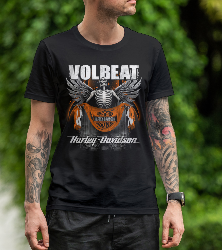 Volbeat Harley Davidson Motorcycle Skeleton Wings T-Shirt