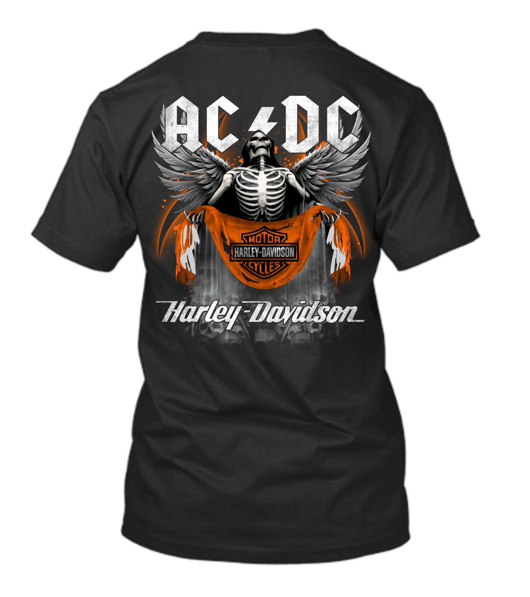 Acdc Harley Davidson Motorcycles Skeleton Wings T-Shirt