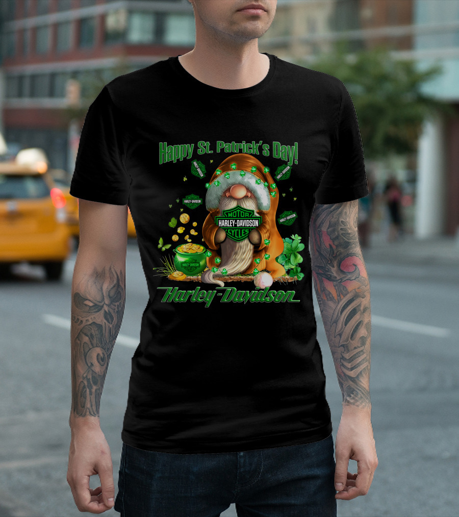 Happy St. Patrick's Day Harley Davidson Motorcycles Leprechaun Coin Clover T-Shirt