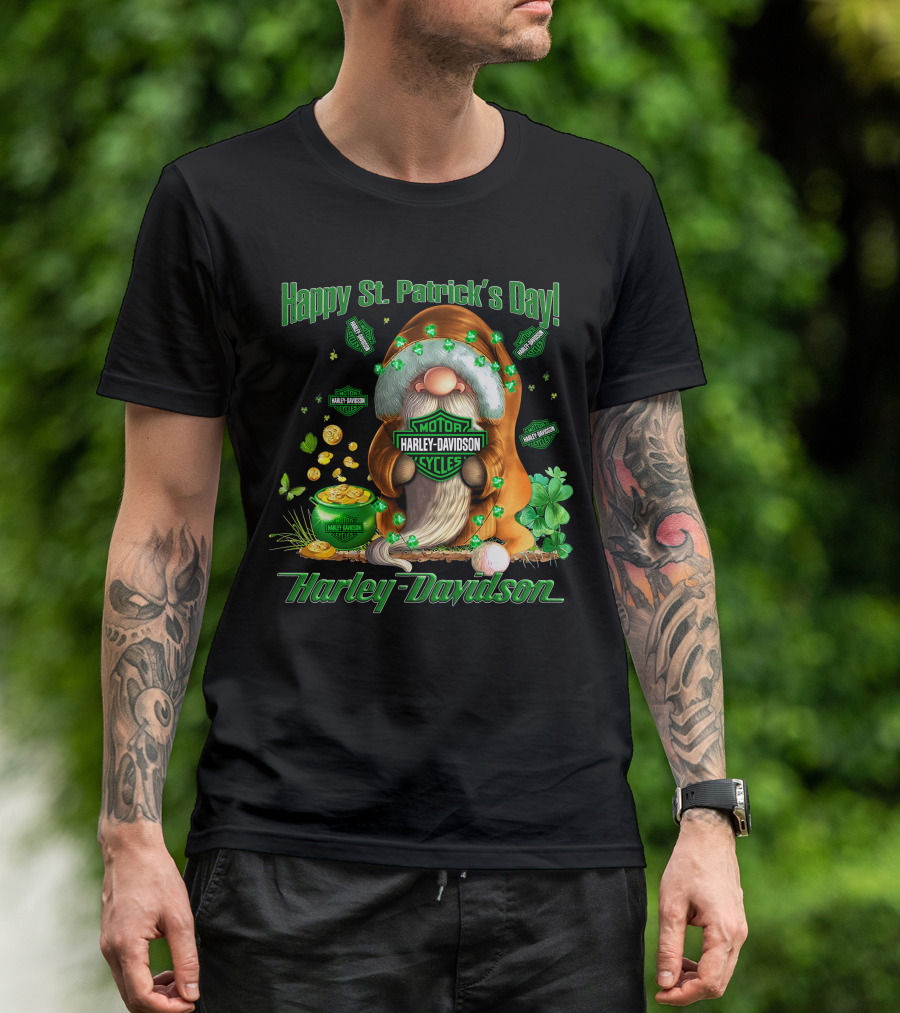 Happy St. Patrick's Day Harley Davidson Motorcycles Leprechaun Coin Clover T-Shirt
