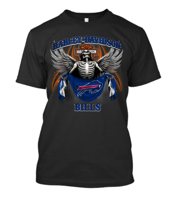 Harley Davidson Motor Buffalo Bills Skeleton Wings T-Shirt