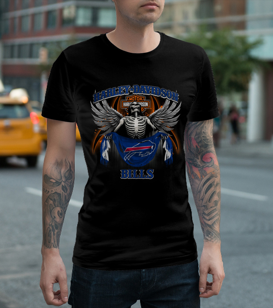 Harley Davidson Motor Buffalo Bills Skeleton Wings T-Shirt