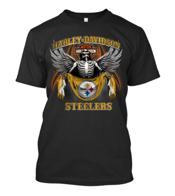 Harley Davidson Pittsburgh Steelers Skeleton Wings T-Shirt