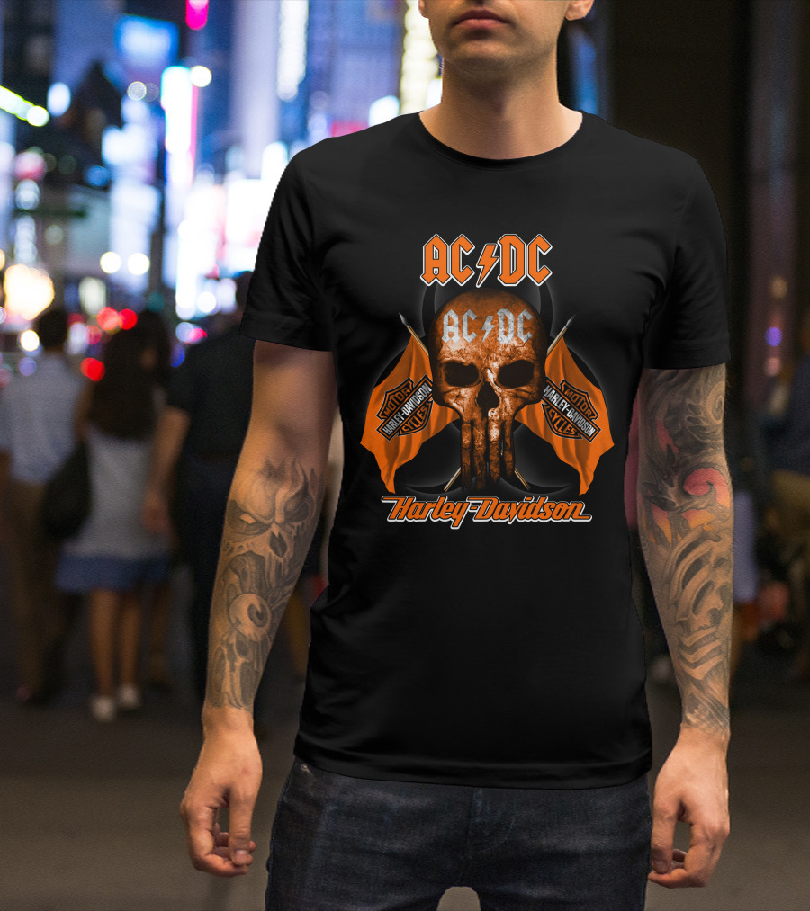 Acdc Harley Davidson Motorcycles Skull Flags T-Shirt